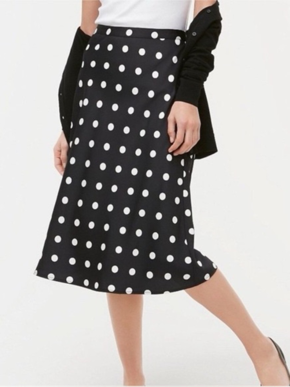 J. Crew Factory Black and White Polka Dot Midi Skirt